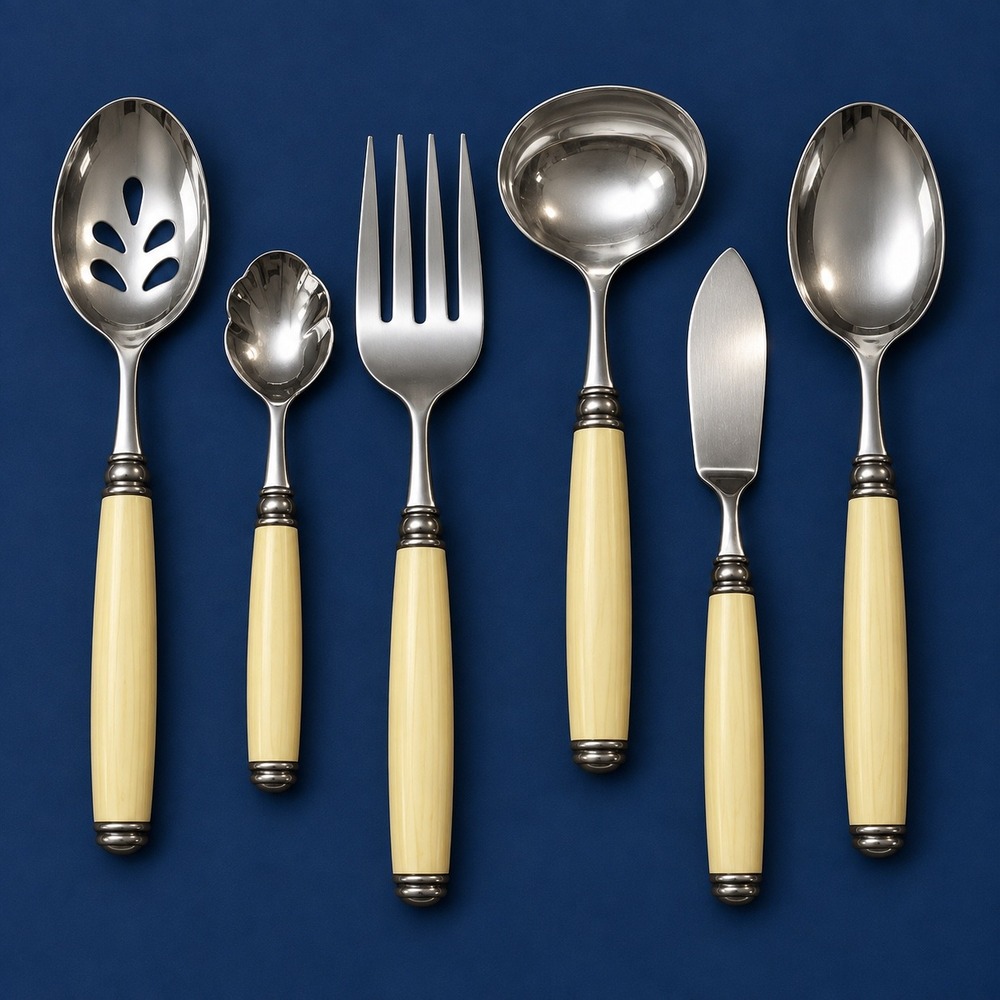 Nautica Bermuda 6 Pc Serving Utensil Set 18/8 Stainless Ivory Handle Flatware